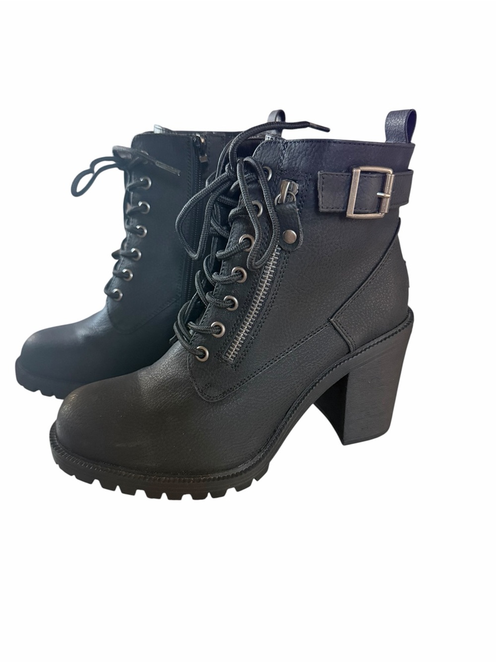 torrid Black Lace-Up Buckle Block Heel Ankle Boots